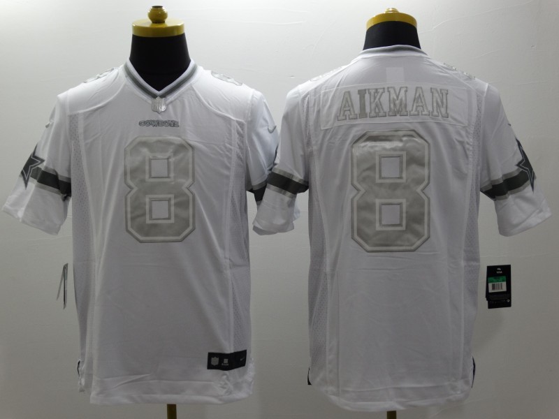 Dallas Cowboys 8 Aikman Platinum White Nike Limited Jerseys